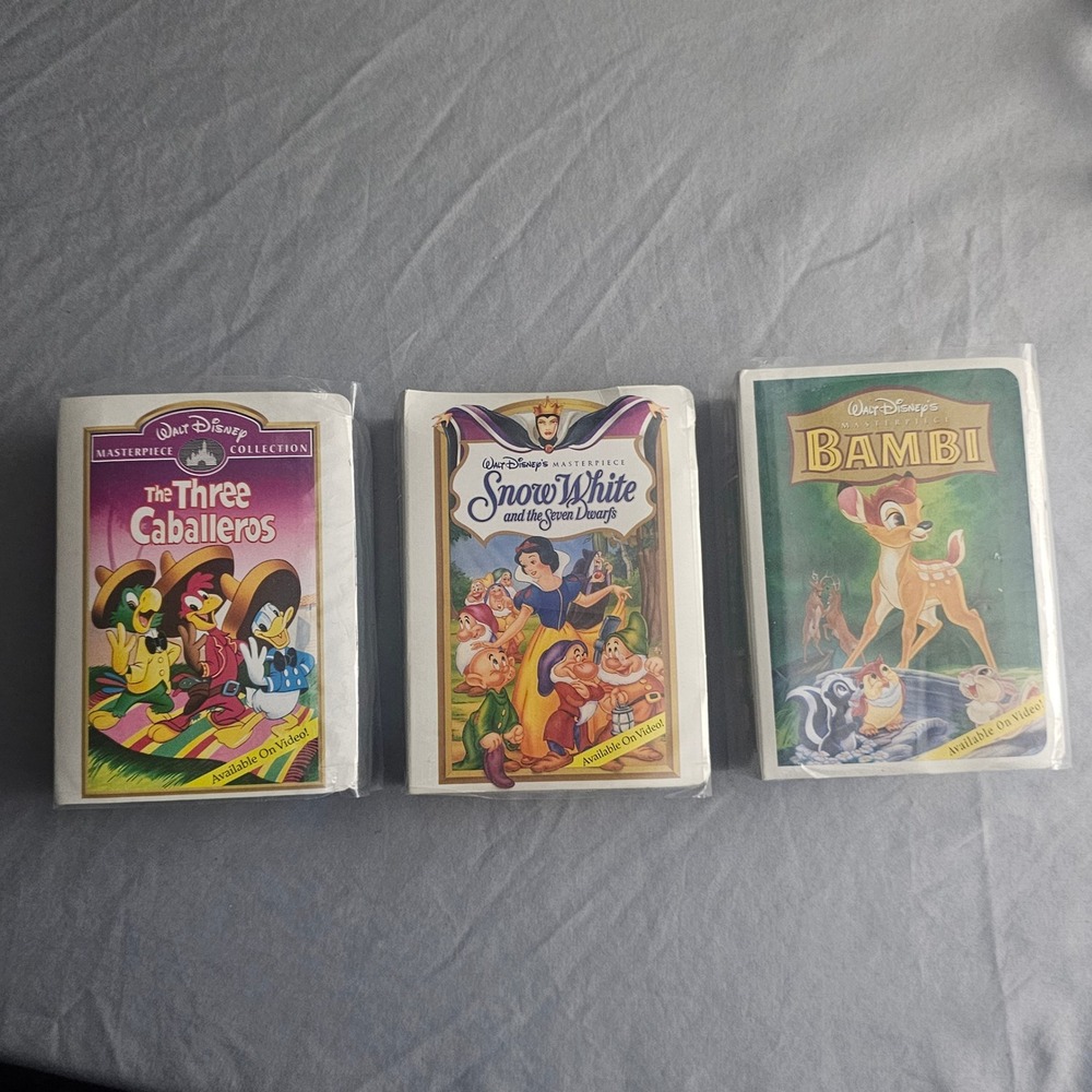 1996 McDonald's Disney Mini VHS  Figures Bambi, Snow White, Three Caballeros
